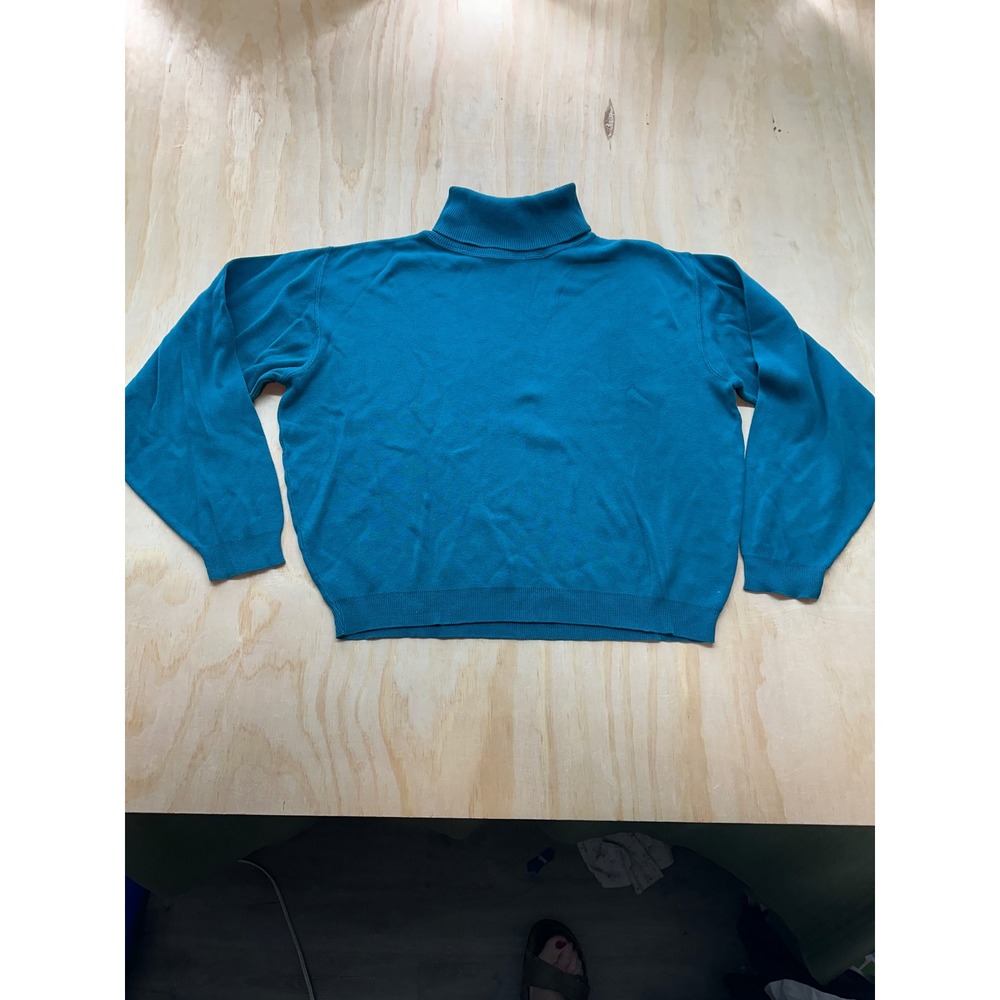 Vintage LL Bean Turtleneck Sweater Teal Blue Made in USA women's Medium